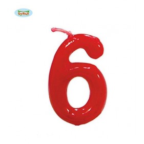 Vela roja con el número 6 para cumpleaños