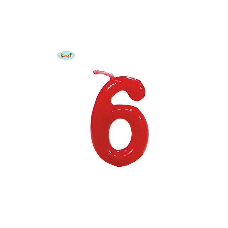 Vela roja con el número 6 para cumpleaños