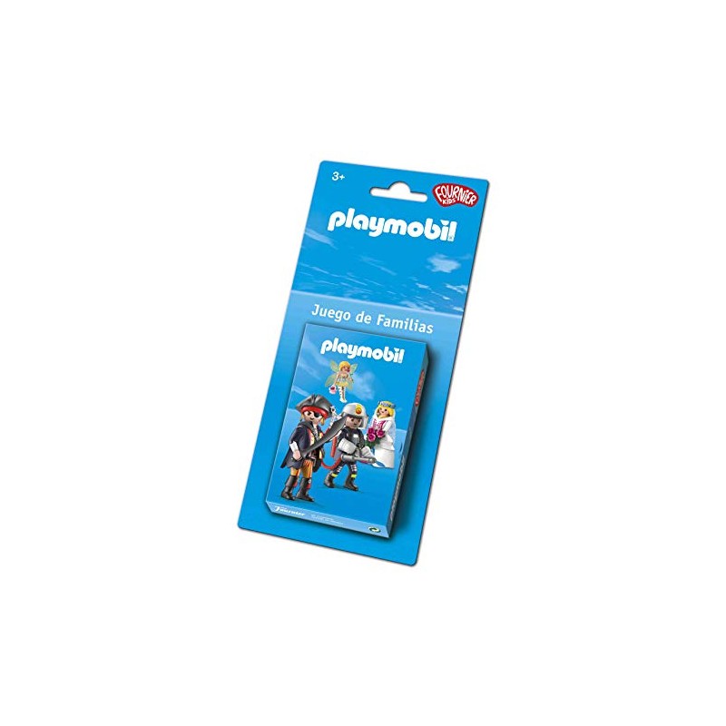Fournier- Playmobil-Juego de Familias Baraja de Cartas Infantil, Color Azul (1044178)
